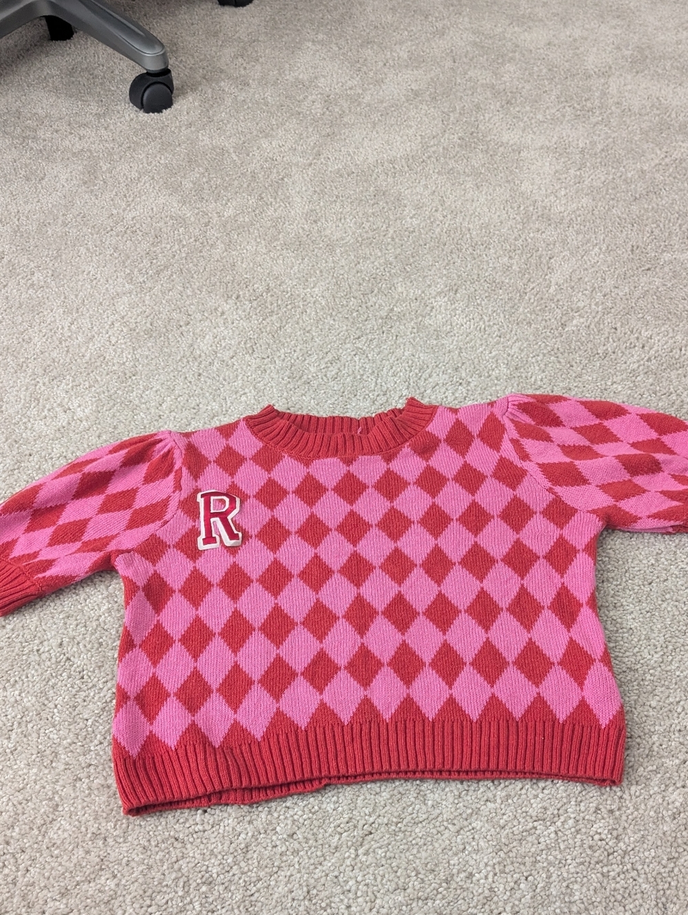 Forever 21 Monogram R Pink Red Argyle Cropped Sweater Skirt Small
